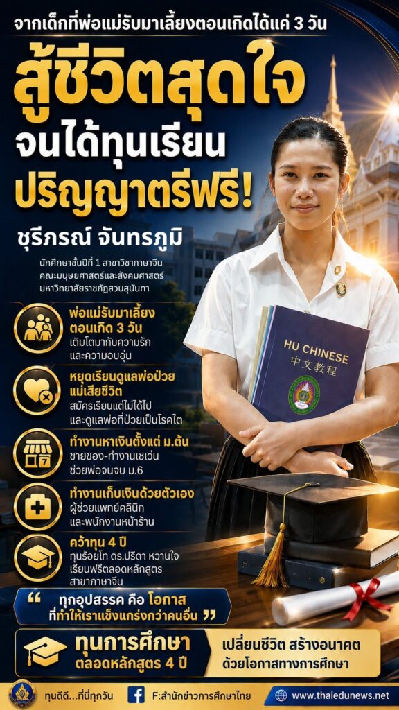“พ่อแม่บุญธรรมรับมาเลี้ยงตอนเกิดได้ 3 วัน” ต้องฝ่าฟันอุปสรรคสุดใจ จนถึงวันที่ได้รับทุนเรียนปริญญาตรีฟรี