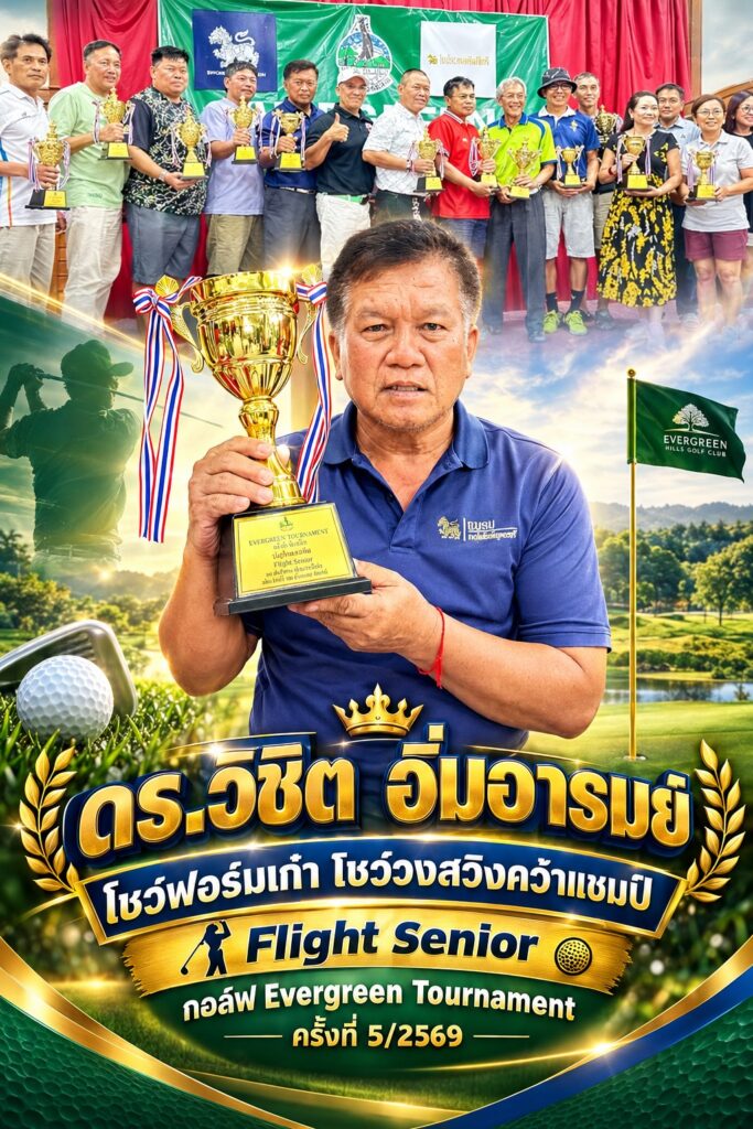 “ดร.วิชิต อิ่มอารมย์” โชว์ฟอร์มเก๋า โชว์วงสวิงคว้าแชมป์ Flight Senior กอล์ฟ Evergreen Tournament ครั้งที่ 5/2569