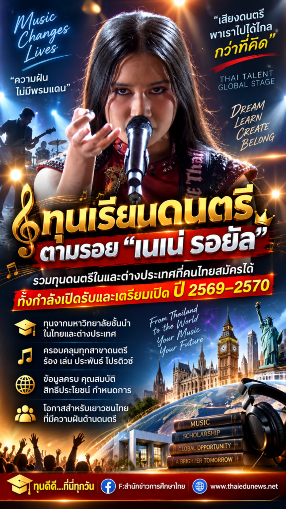 ทุนเรียนดนตรี ตามรอย “เนเน่ รอยัล” รวมทุนดนตรีในและต่างประเทศที่คนไทยสมัครได้ ทั้งกำลังเปิดรับและเตรียมเปิด ปี 2569–2570